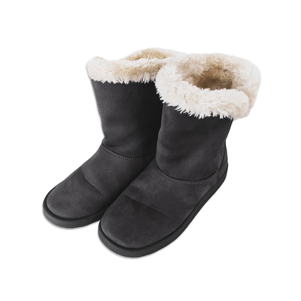Joe Boxer Winter Boots Women 7 Dark Gray Faux‎ Suede Fur Trim Winter Shoes